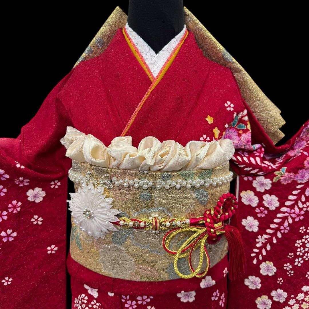 京都きもの友禅　振袖8点フルセット 桜 七宝 絞り 銀通し 正絹 成人式 逸品