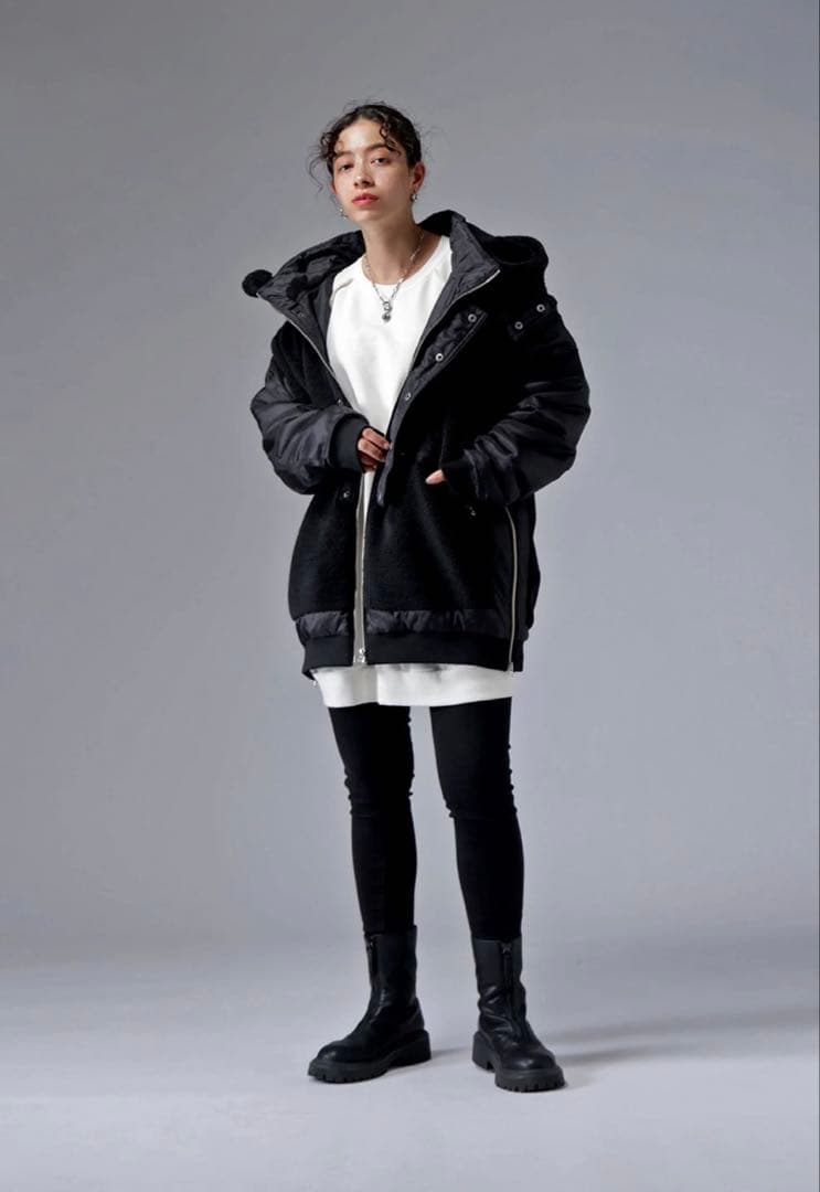 【試着のみ】定価16,500円antiquaアンティカ 2wayボアアウター黒