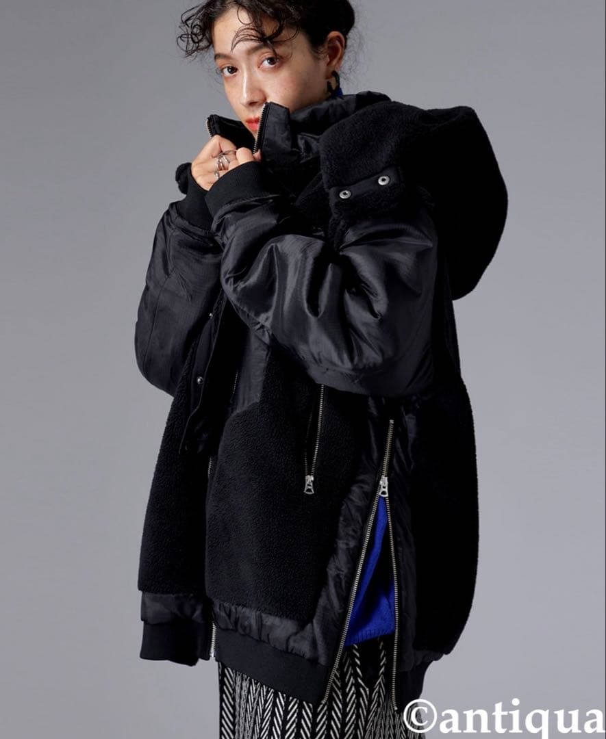 【試着のみ】定価16,500円antiquaアンティカ 2wayボアアウター黒