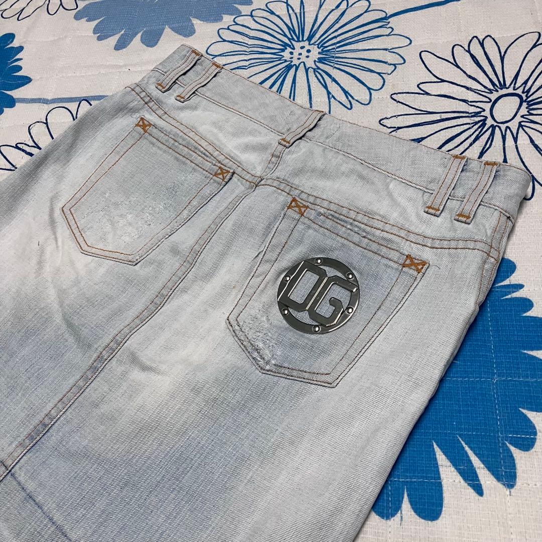 【希少】D&G ドルガバ　メタルロゴ　ダメージ ウォッシュ加工　デニムスカート