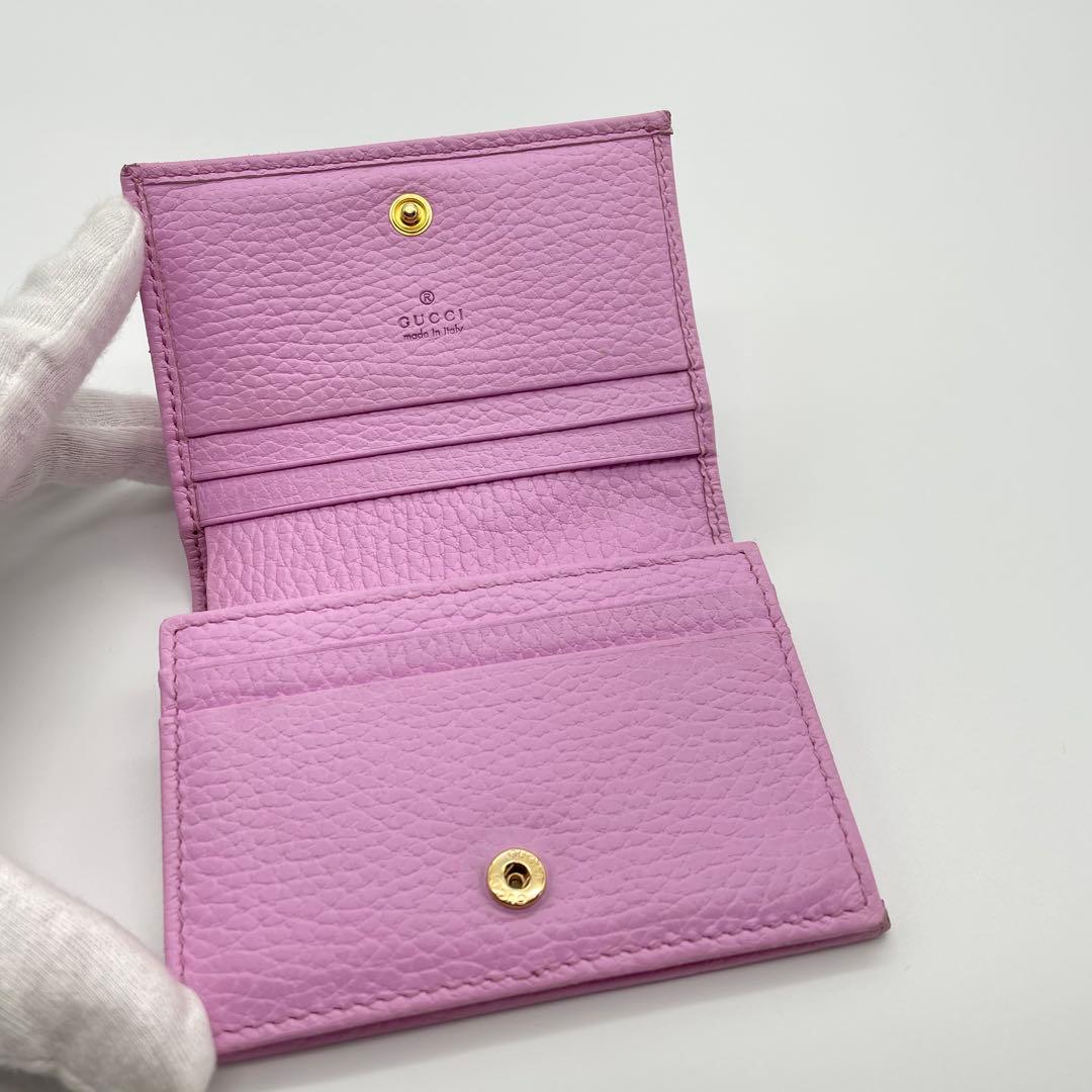 GUCCI 限定 GGマーモント ボスコ レザー 二つ折り財布 ピンク 美品 犬