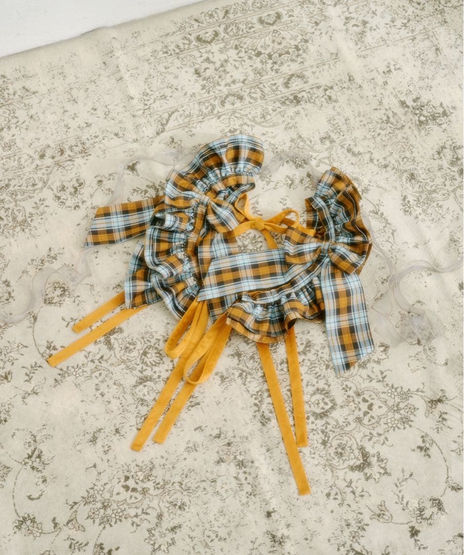 クティール フリルリボンハーネス ２WAYベロアリボンチェックジャンパースカート