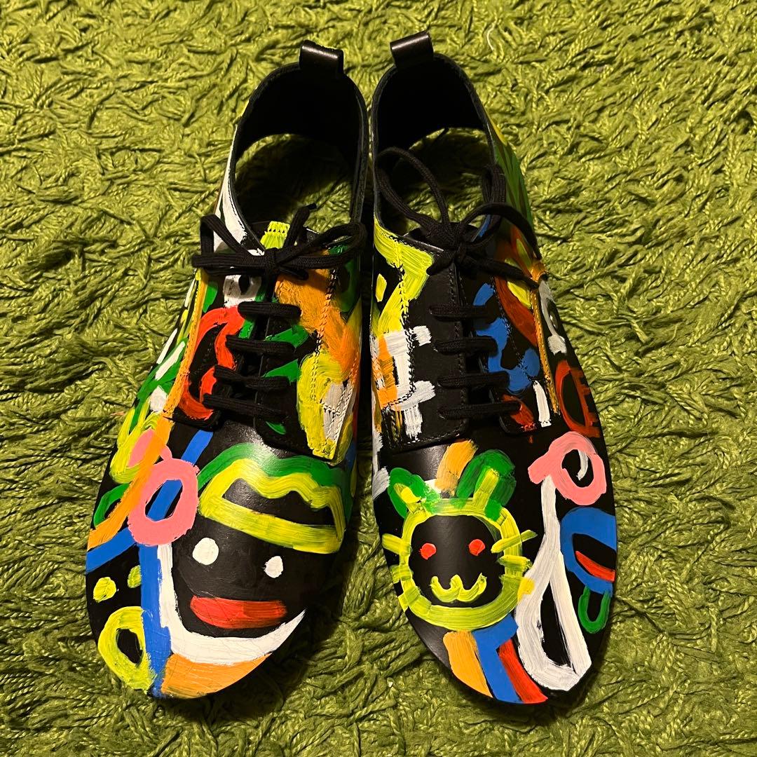 コムデギャルソン 落書きプリントレザーシューズカバー M