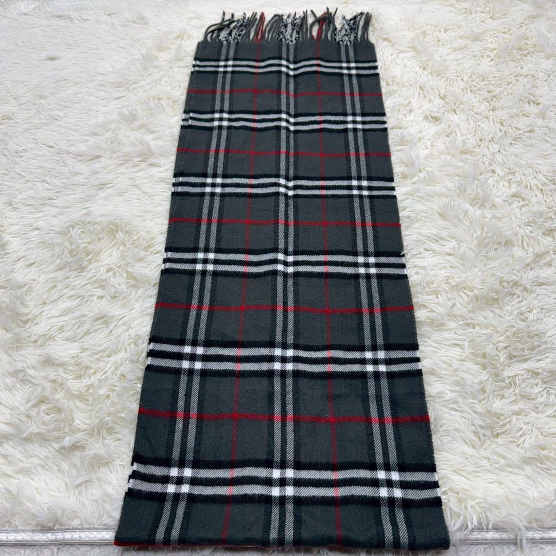 極美品✨バーバリーロンドン カシミヤ100% マフラー チェック グレー 英国製