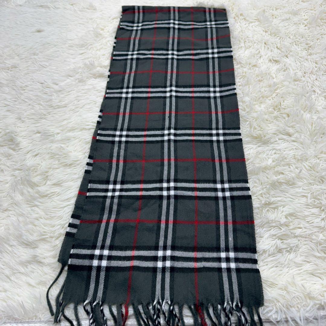 極美品✨バーバリーロンドン カシミヤ100% マフラー チェック グレー 英国製
