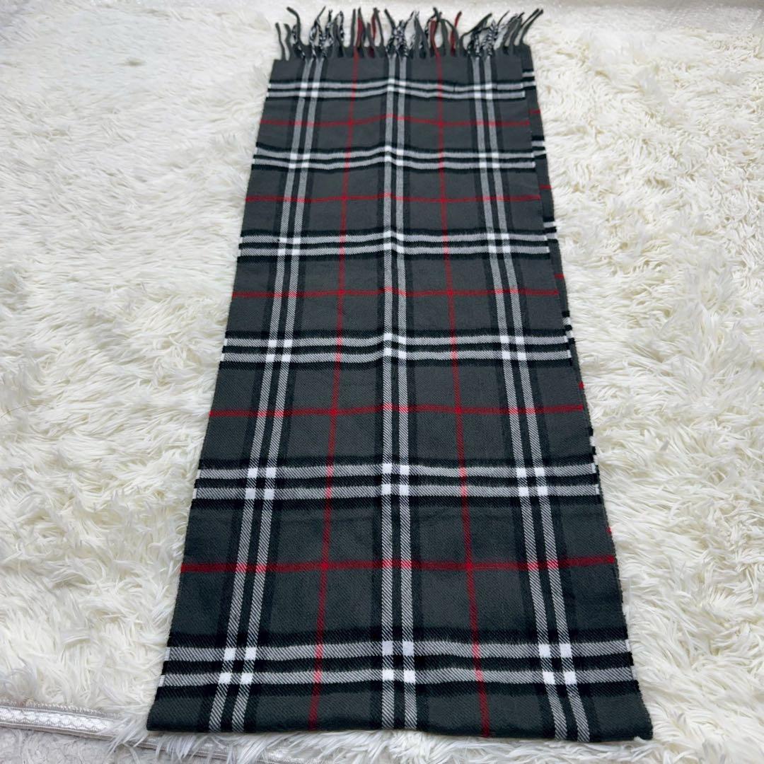 極美品✨バーバリーロンドン カシミヤ100% マフラー チェック グレー 英国製