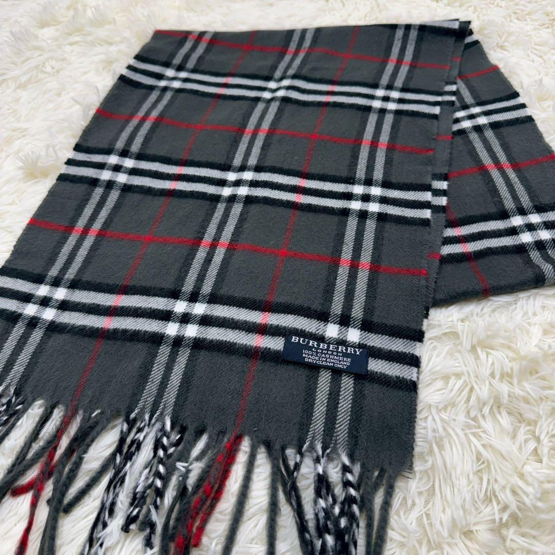 極美品✨バーバリーロンドン カシミヤ100% マフラー チェック グレー 英国製