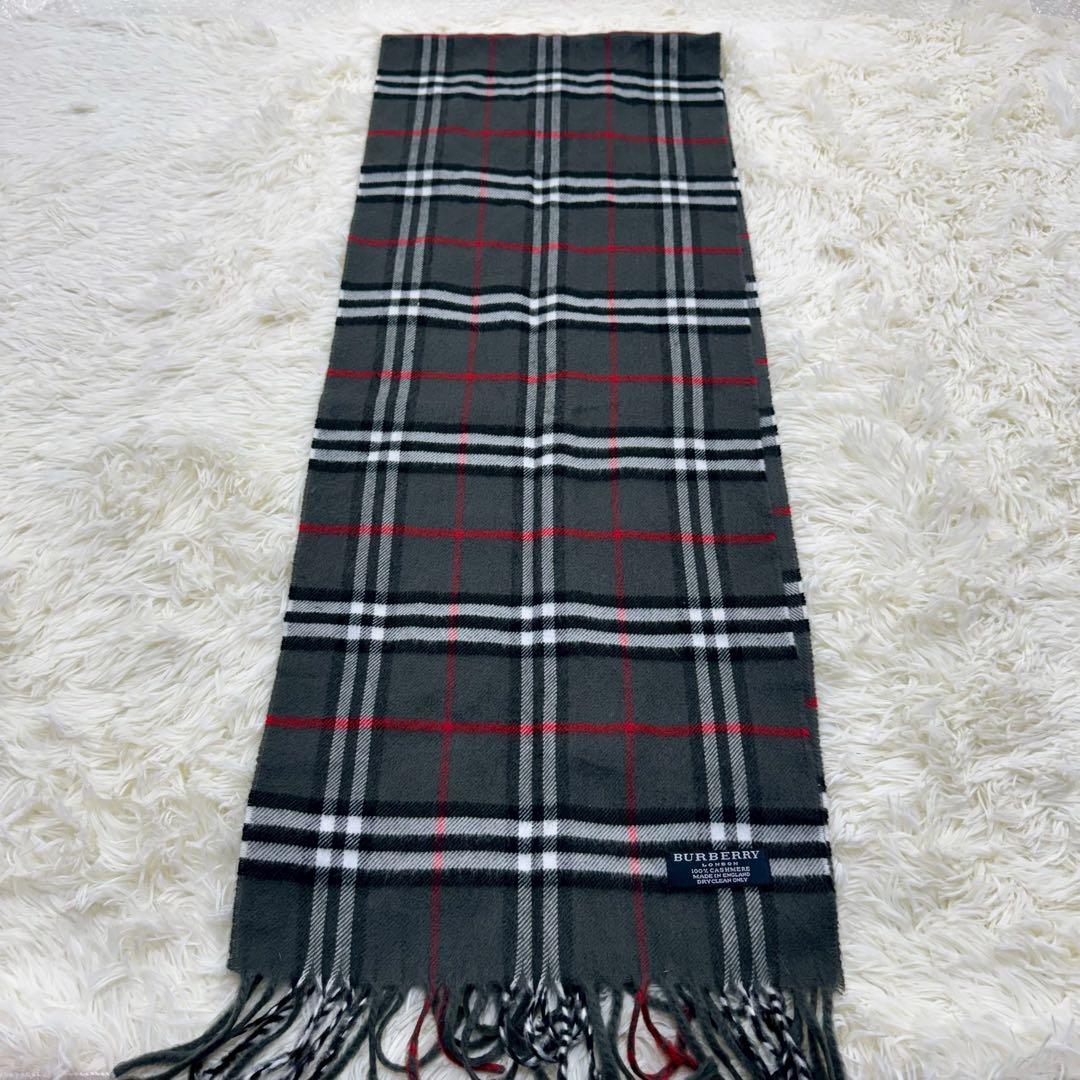 極美品✨バーバリーロンドン カシミヤ100% マフラー チェック グレー 英国製