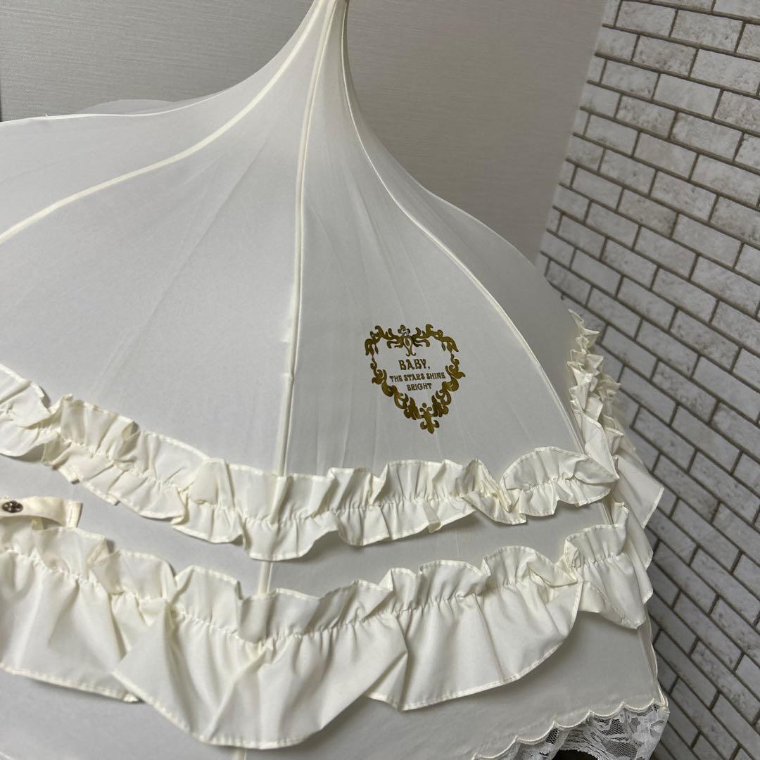 BABY晴雨兼用日傘フリル　白　アンブレラ