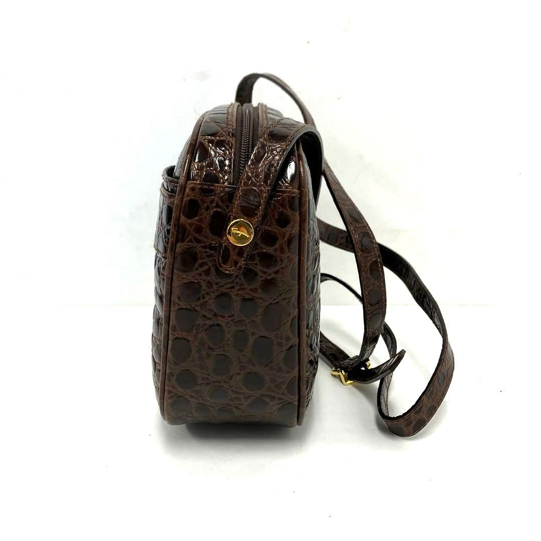 大人気☆フェラガモ☆ショルダーバッグ☆ヴァラリボン☆クロコ型押し☆革☆ブラウン！