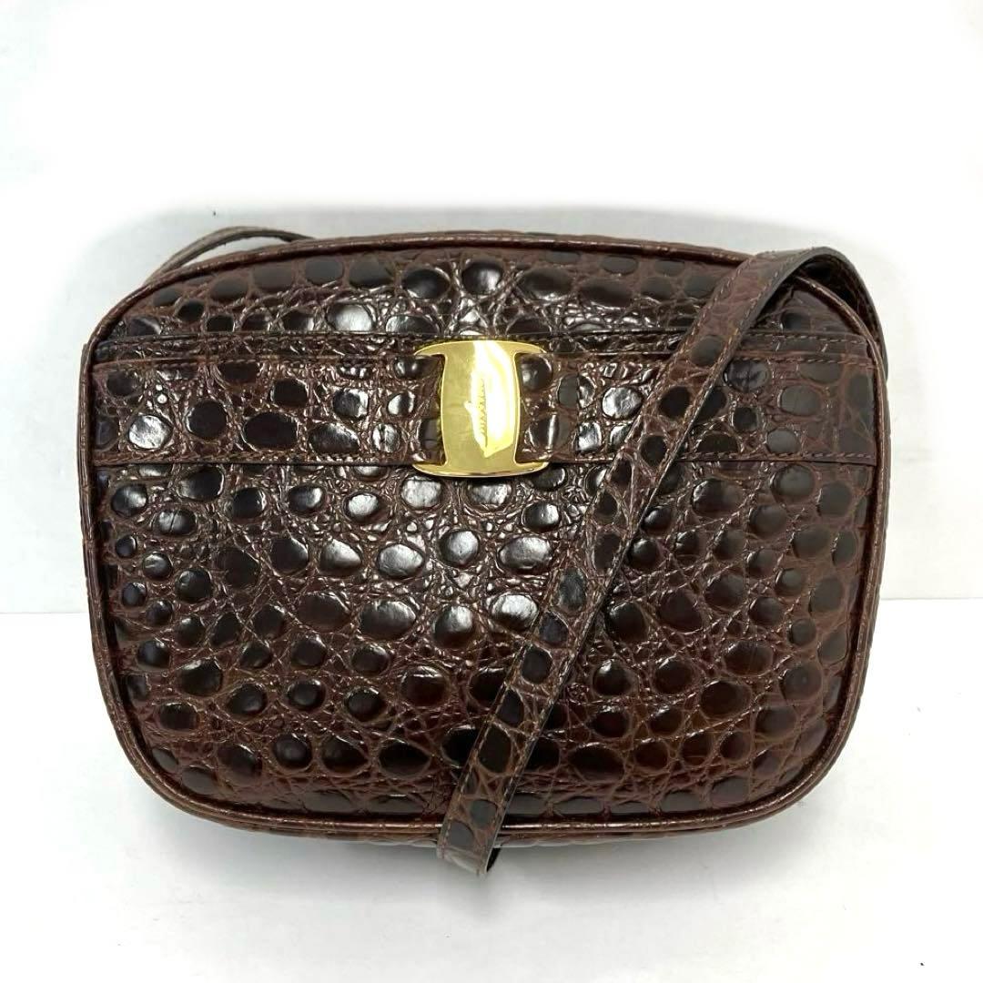 大人気☆フェラガモ☆ショルダーバッグ☆ヴァラリボン☆クロコ型押し☆革☆ブラウン！
