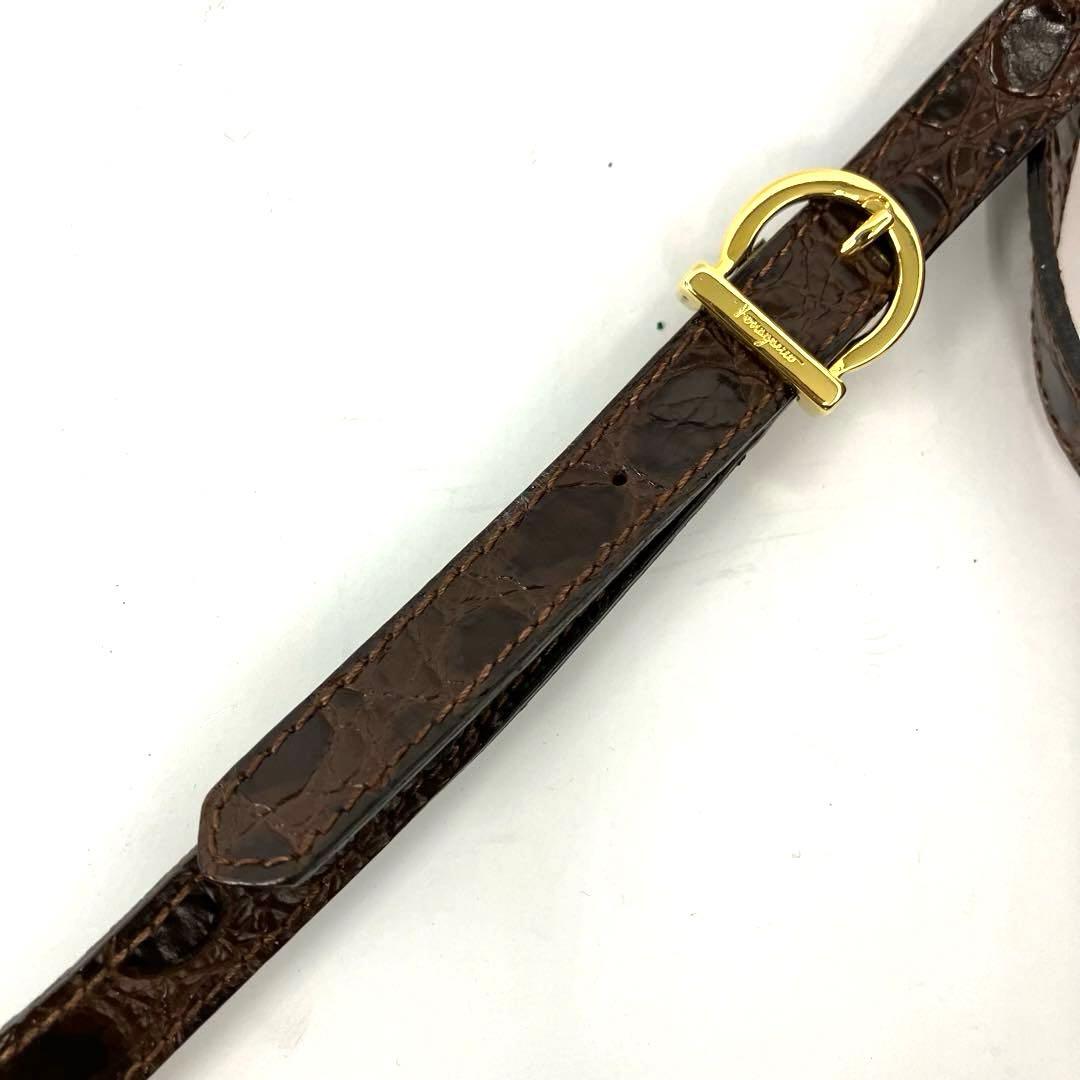 大人気☆フェラガモ☆ショルダーバッグ☆ヴァラリボン☆クロコ型押し☆革☆ブラウン！