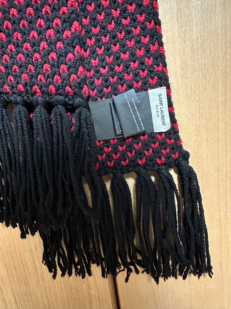 SAINT LAURENT 編み込みマフラー 黒赤