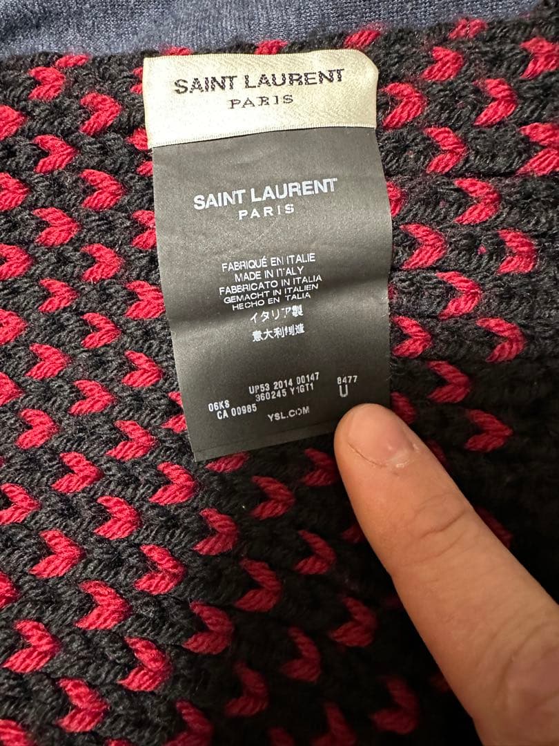 SAINT LAURENT 編み込みマフラー 黒赤