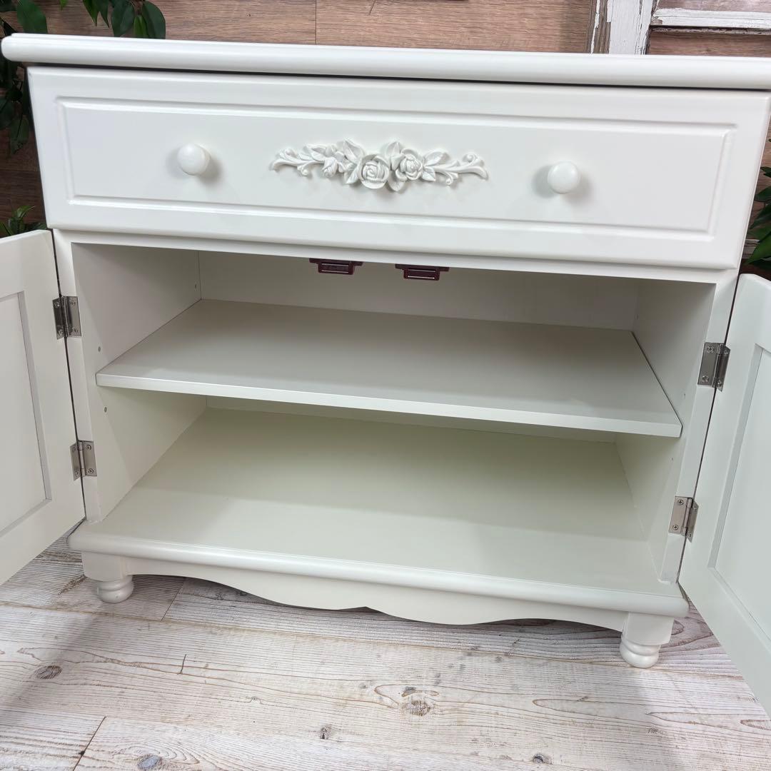 訳あり品！【113】フレンチカントリー北欧調ホワイト扉キャビネット木製飾り棚収納