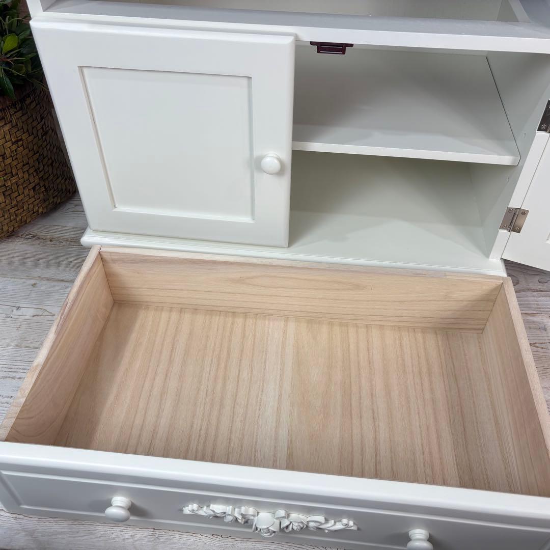 訳あり品！【113】フレンチカントリー北欧調ホワイト扉キャビネット木製飾り棚収納