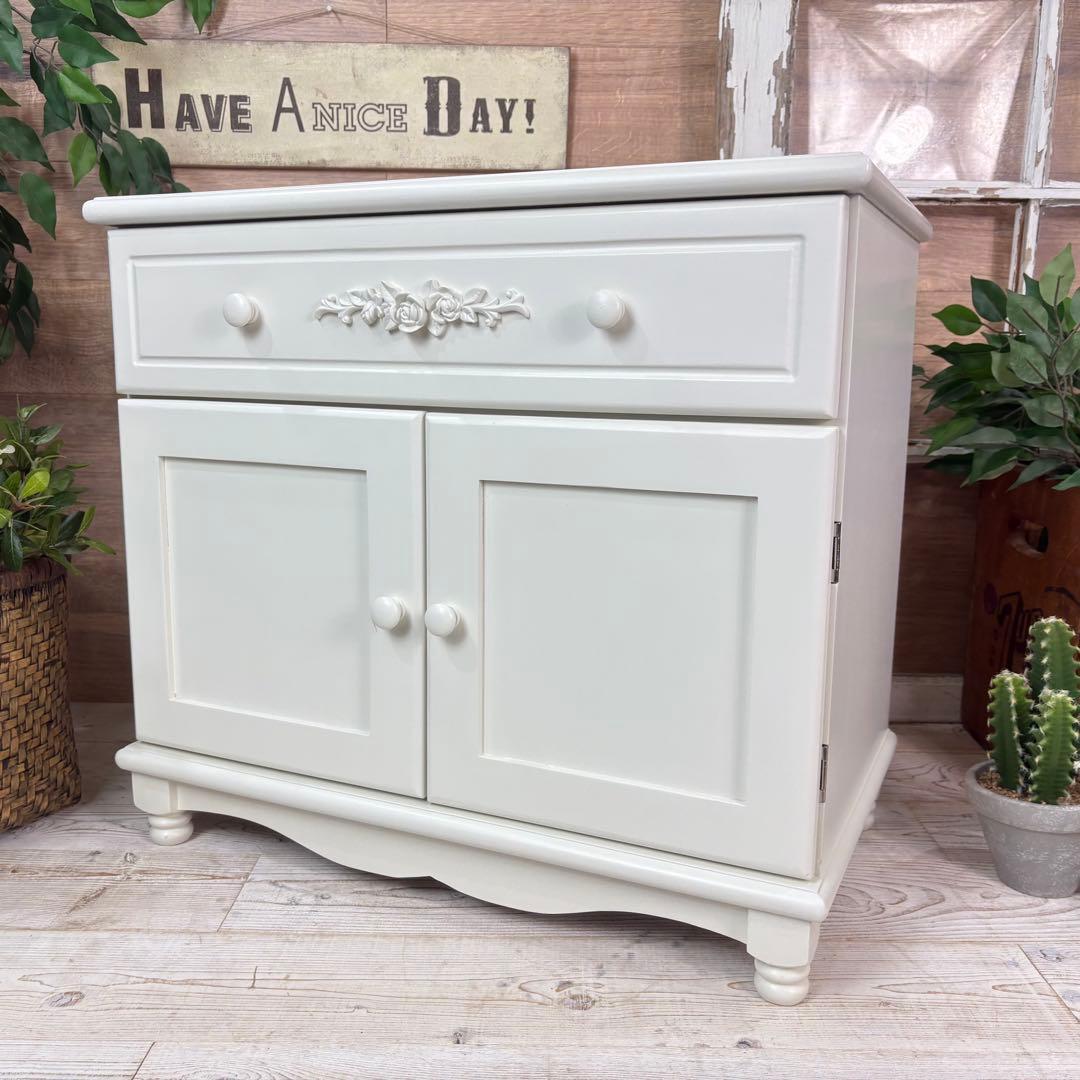 訳あり品！【113】フレンチカントリー北欧調ホワイト扉キャビネット木製飾り棚収納