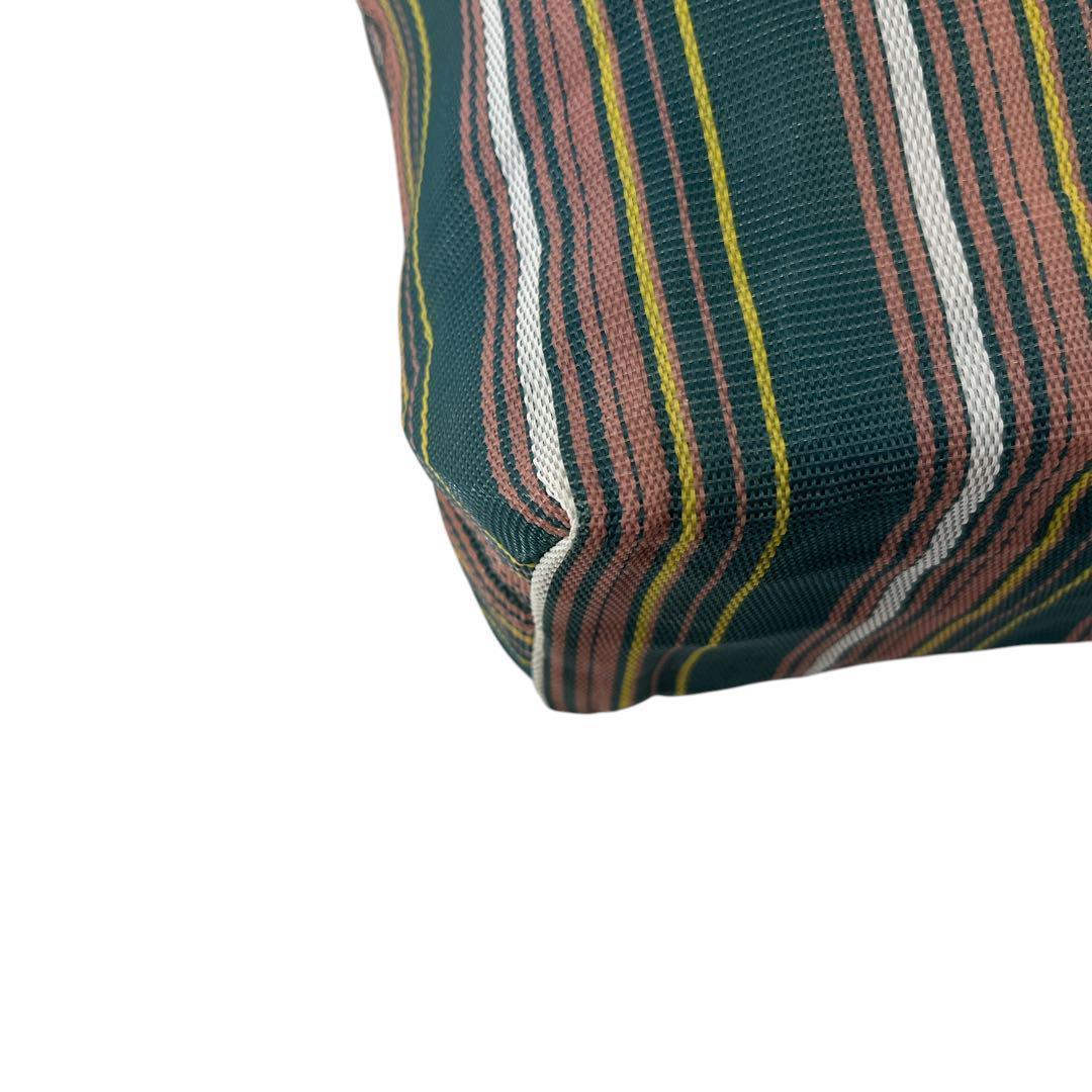 美品　マルニ　かごバッグ　ショッピングバッグ　トートバッグ　ストライプ　革ロゴ