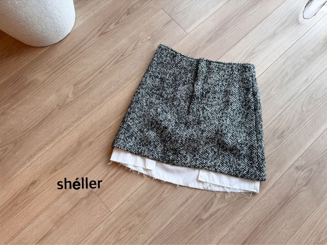 shéllerシェリエ　ヘリンボーンレイヤードスカート　M
