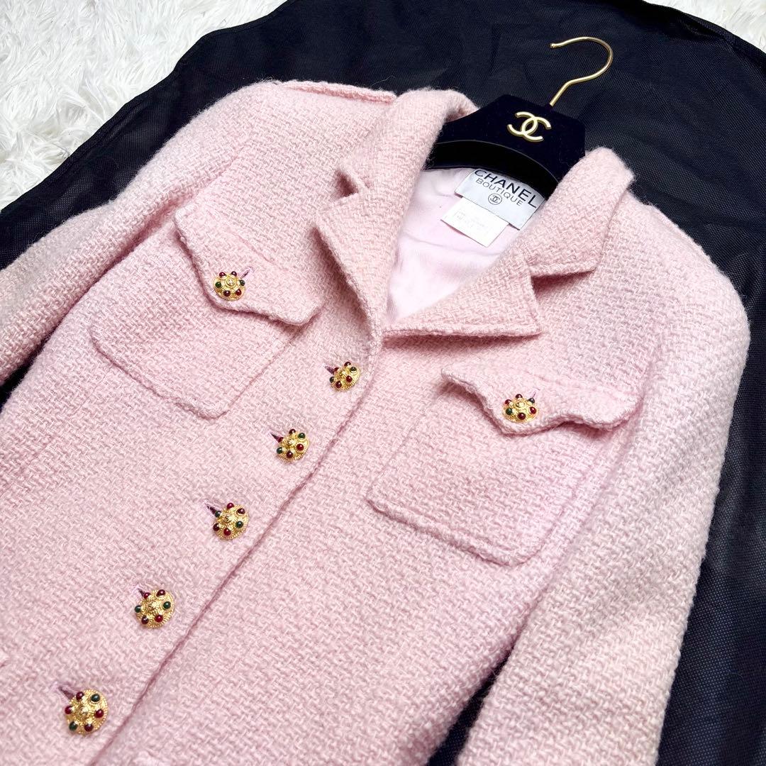 CHANEL 1996年 ヴィンテージ ツイードジャケット グリポアボタン