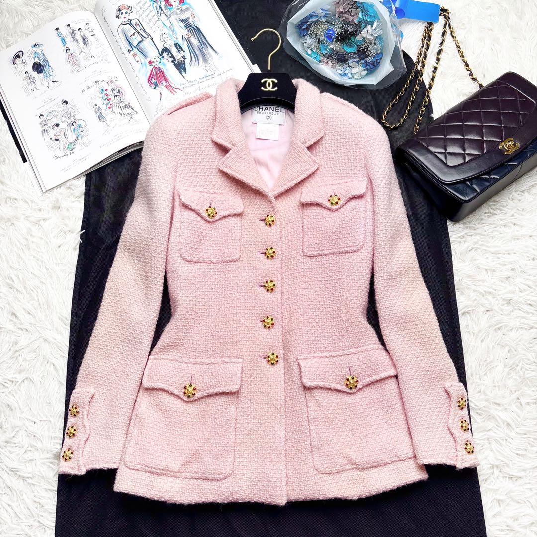 CHANEL 1996年 ヴィンテージ ツイードジャケット グリポアボタン