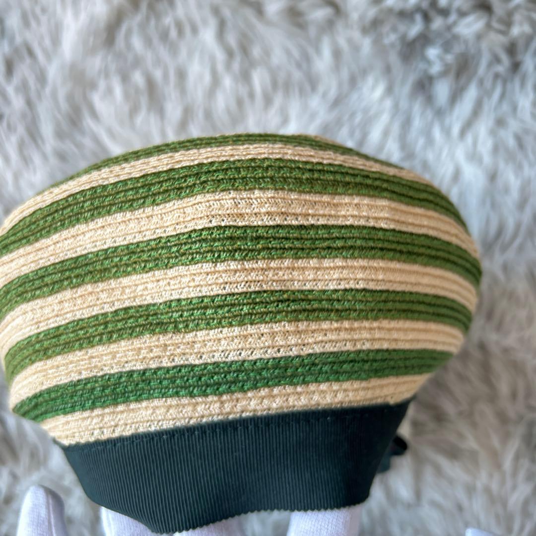 【美品】GUCCI アレッサンドロミケーレ ヘンプ ベレー帽 グリーンストライプ