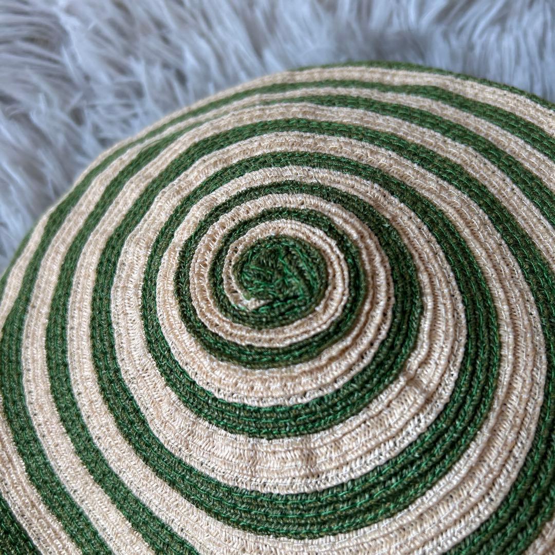 【美品】GUCCI アレッサンドロミケーレ ヘンプ ベレー帽 グリーンストライプ