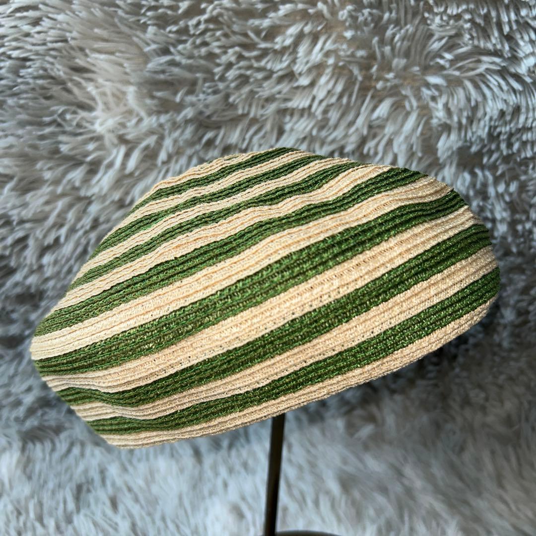 【美品】GUCCI アレッサンドロミケーレ ヘンプ ベレー帽 グリーンストライプ
