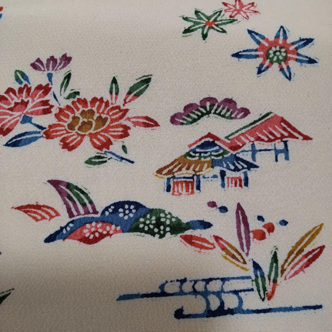 正絹　民芸紅型　流水家花柄　着尺　反物（１０６）