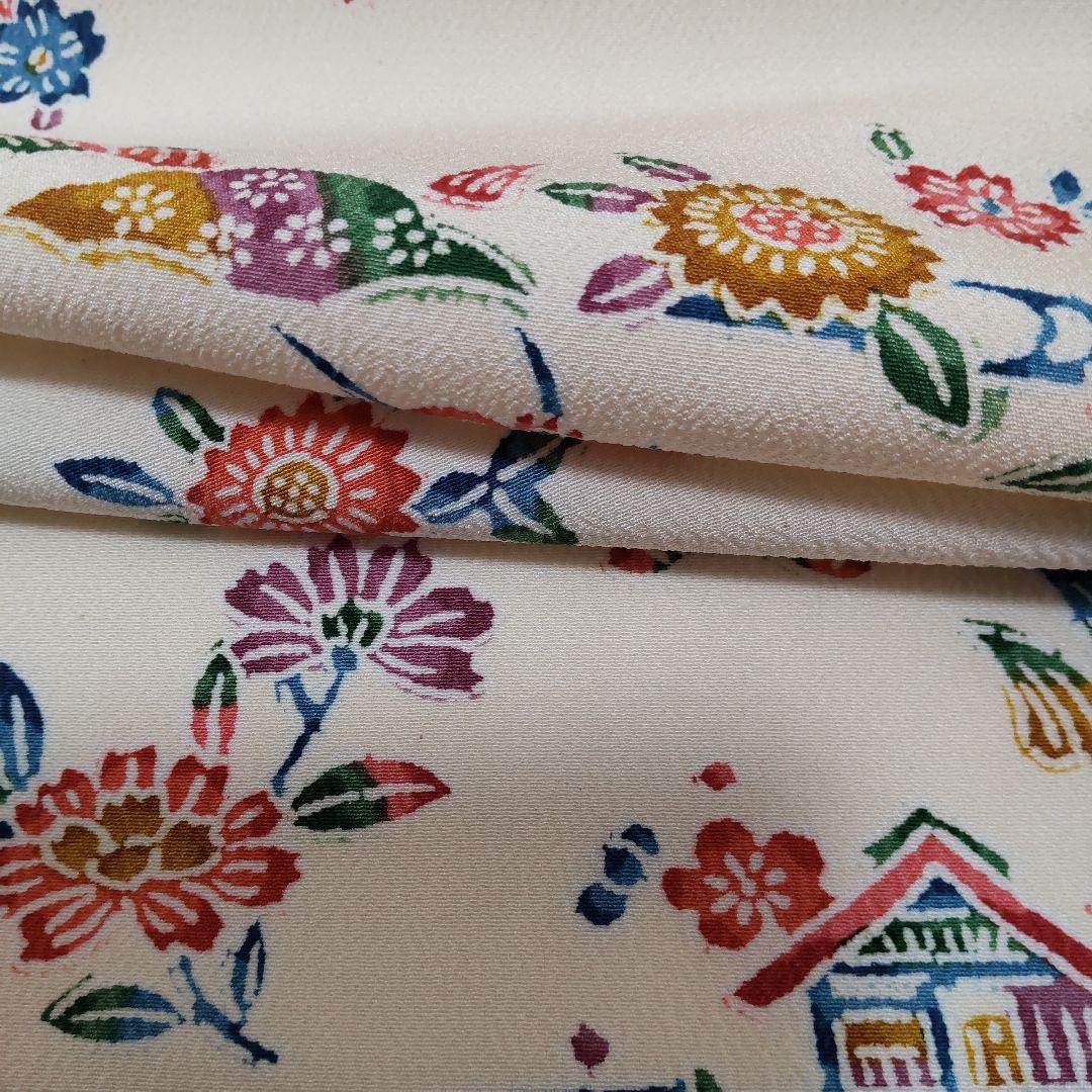 正絹　民芸紅型　流水家花柄　着尺　反物（１０６）