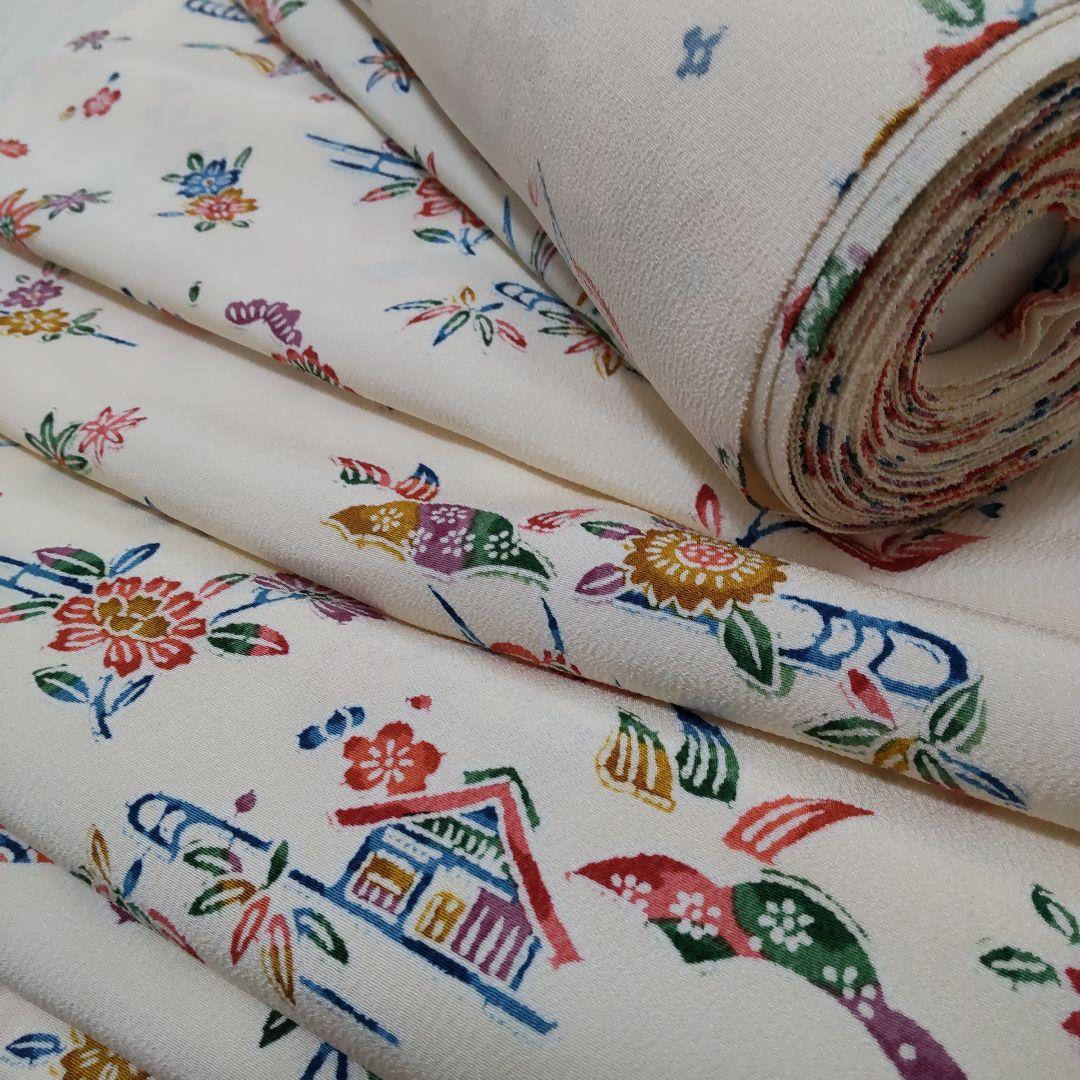 正絹　民芸紅型　流水家花柄　着尺　反物（１０６）