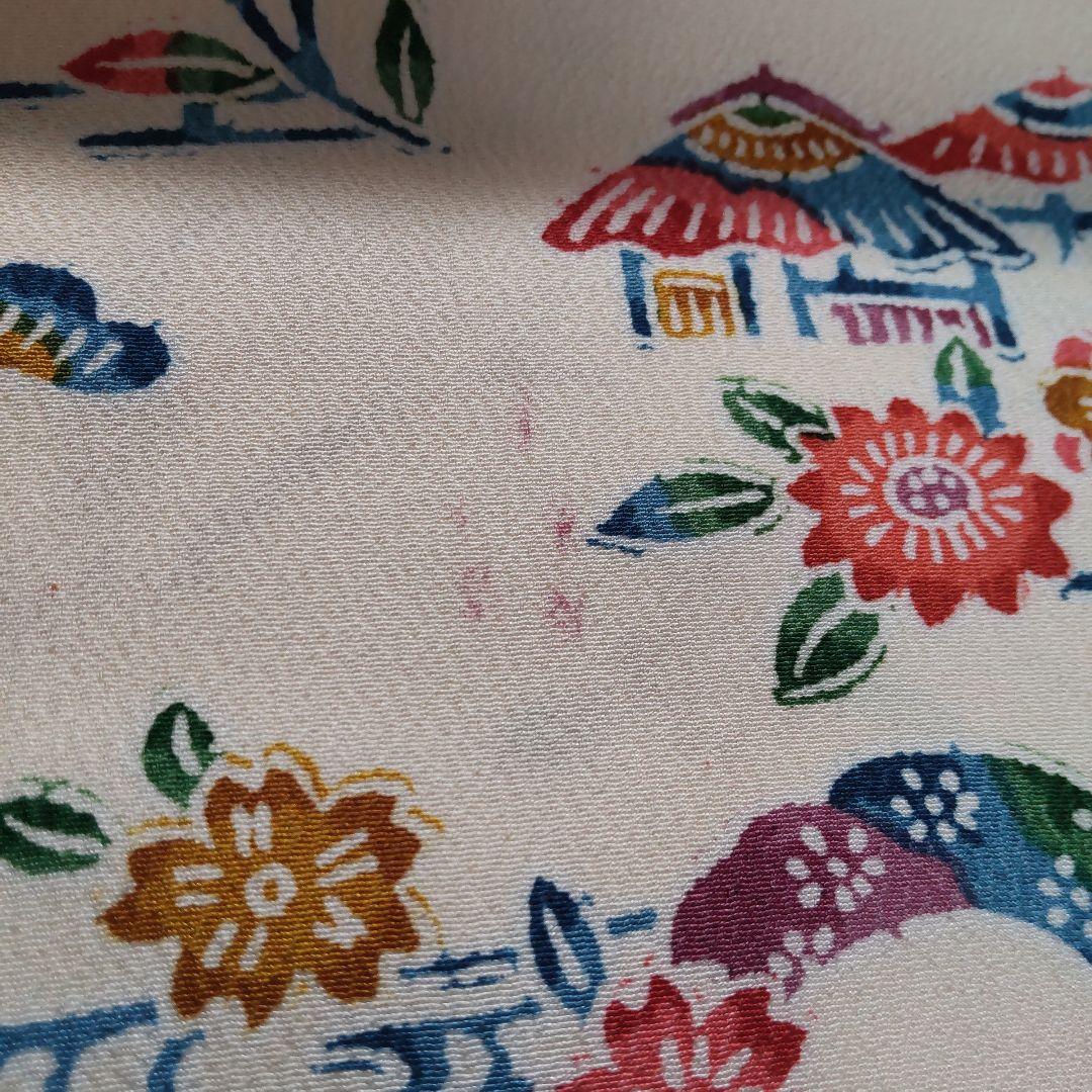 正絹　民芸紅型　流水家花柄　着尺　反物（１０６）