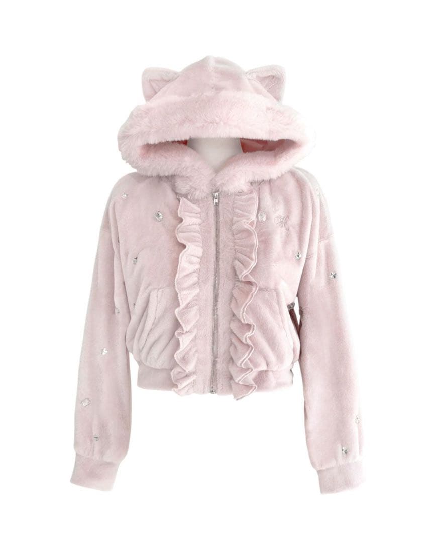 ミシェルマカロンmichell macaron ビジュー付き猫耳もこもこパーカー