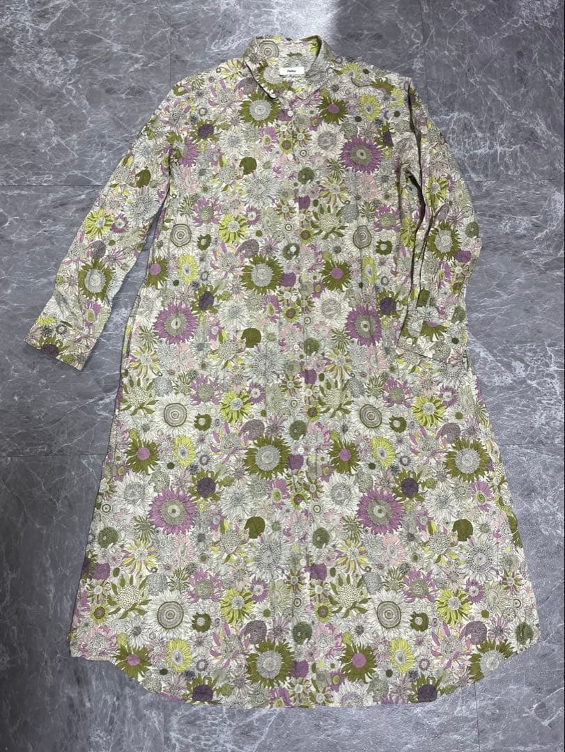 極美品PARKSタナローンリバティプリントロングシャツワンピース