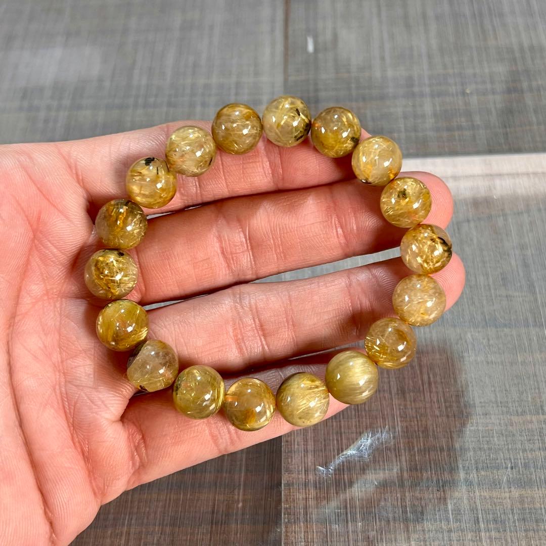 金運強　太陽放射ルチルブレスレット　ヘマタイト　ルチルクォーツ　2-7