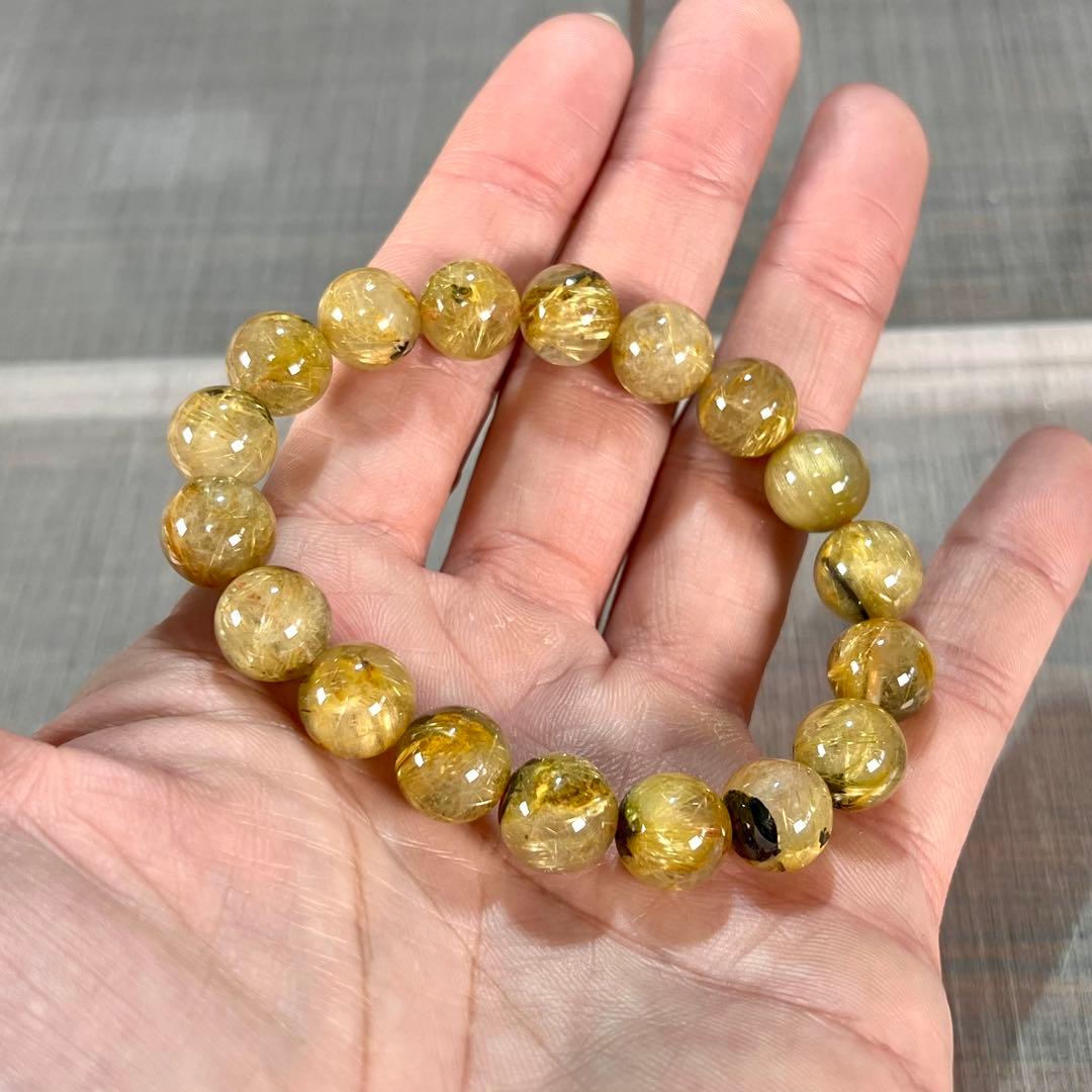 金運強　太陽放射ルチルブレスレット　ヘマタイト　ルチルクォーツ　2-7