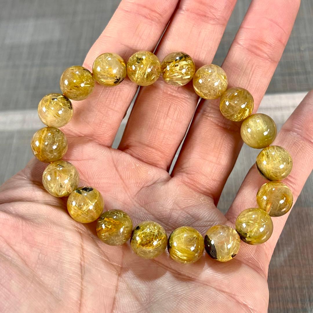 金運強　太陽放射ルチルブレスレット　ヘマタイト　ルチルクォーツ　2-7