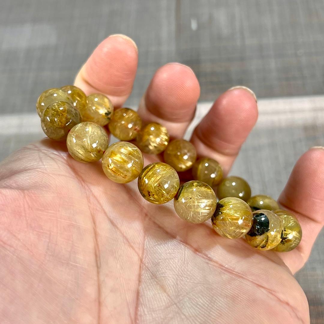 金運強　太陽放射ルチルブレスレット　ヘマタイト　ルチルクォーツ　2-7