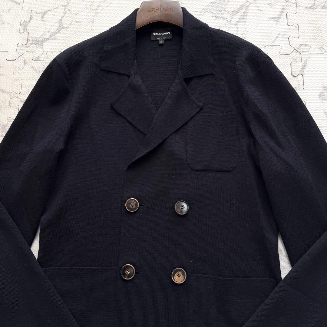 美品✨ジョルジオアルマーニ ニット ダブル テーラードジャケット ネイビー 46