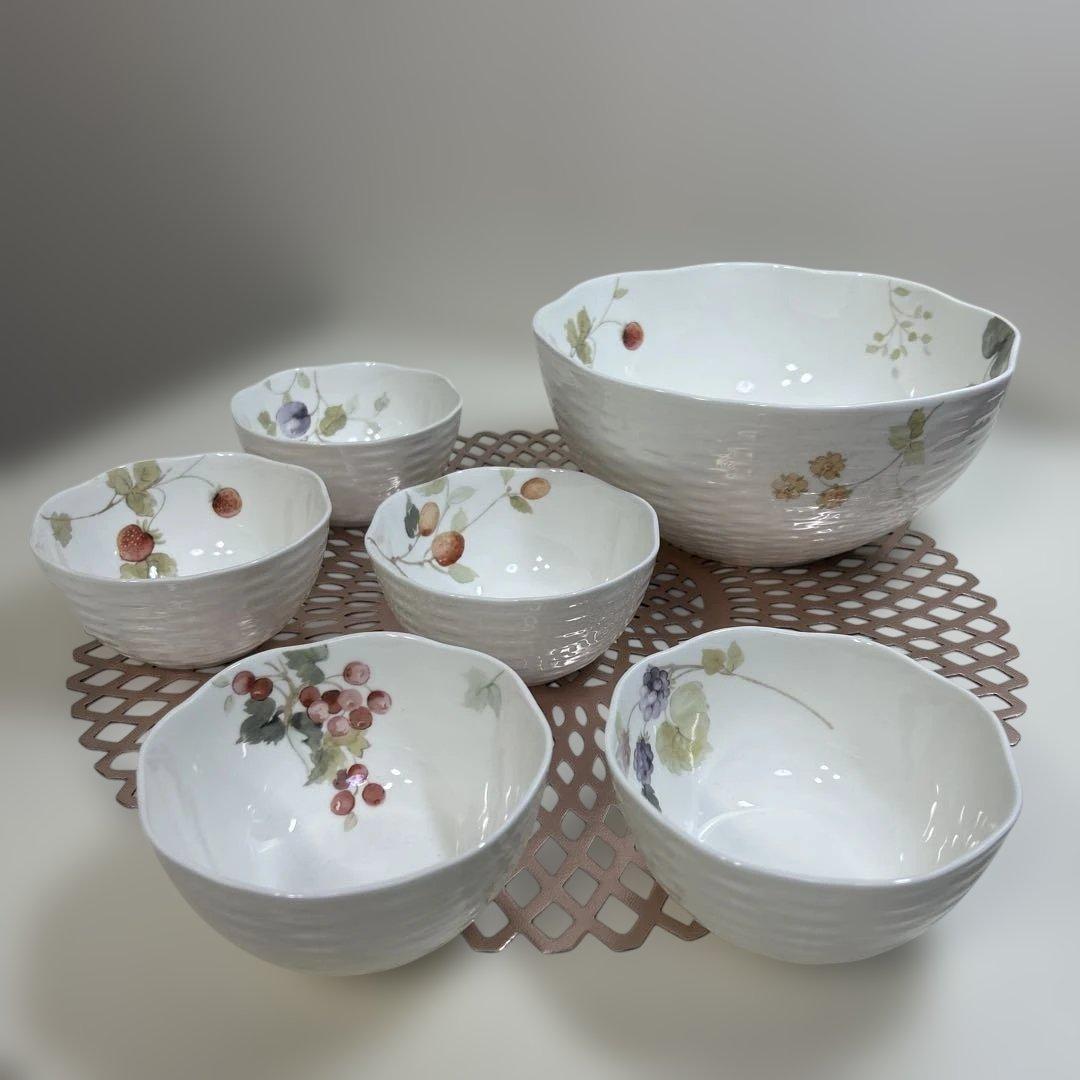 NARUMI＊ルーシーガーデン・大鉢・小鉢5・サラダボウルセット・ボーンチャイナ