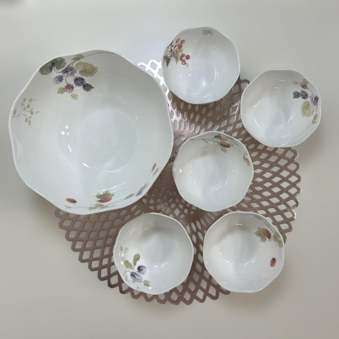 NARUMI＊ルーシーガーデン・大鉢・小鉢5・サラダボウルセット・ボーンチャイナ
