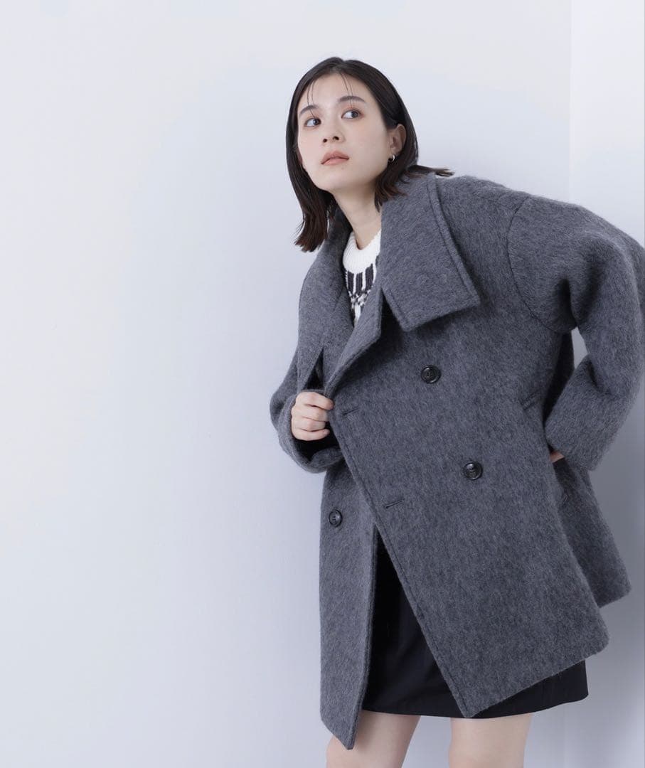 NATURAL BEAUTY BASIC スタンドネックシャギーミディコート