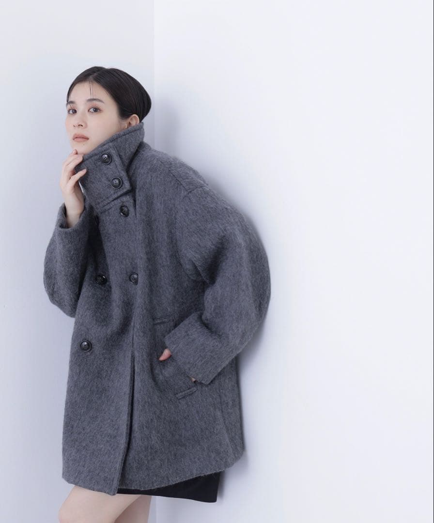 NATURAL BEAUTY BASIC スタンドネックシャギーミディコート