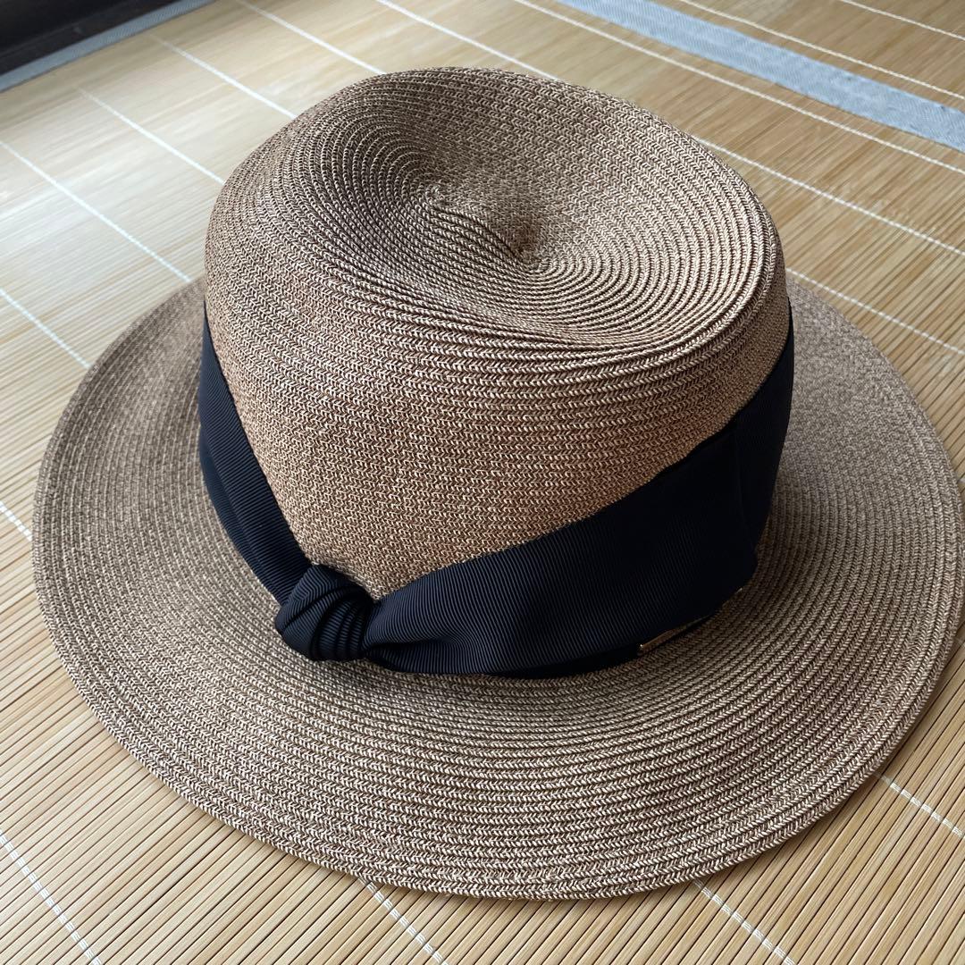 ブラウン ストローハット リボン付き