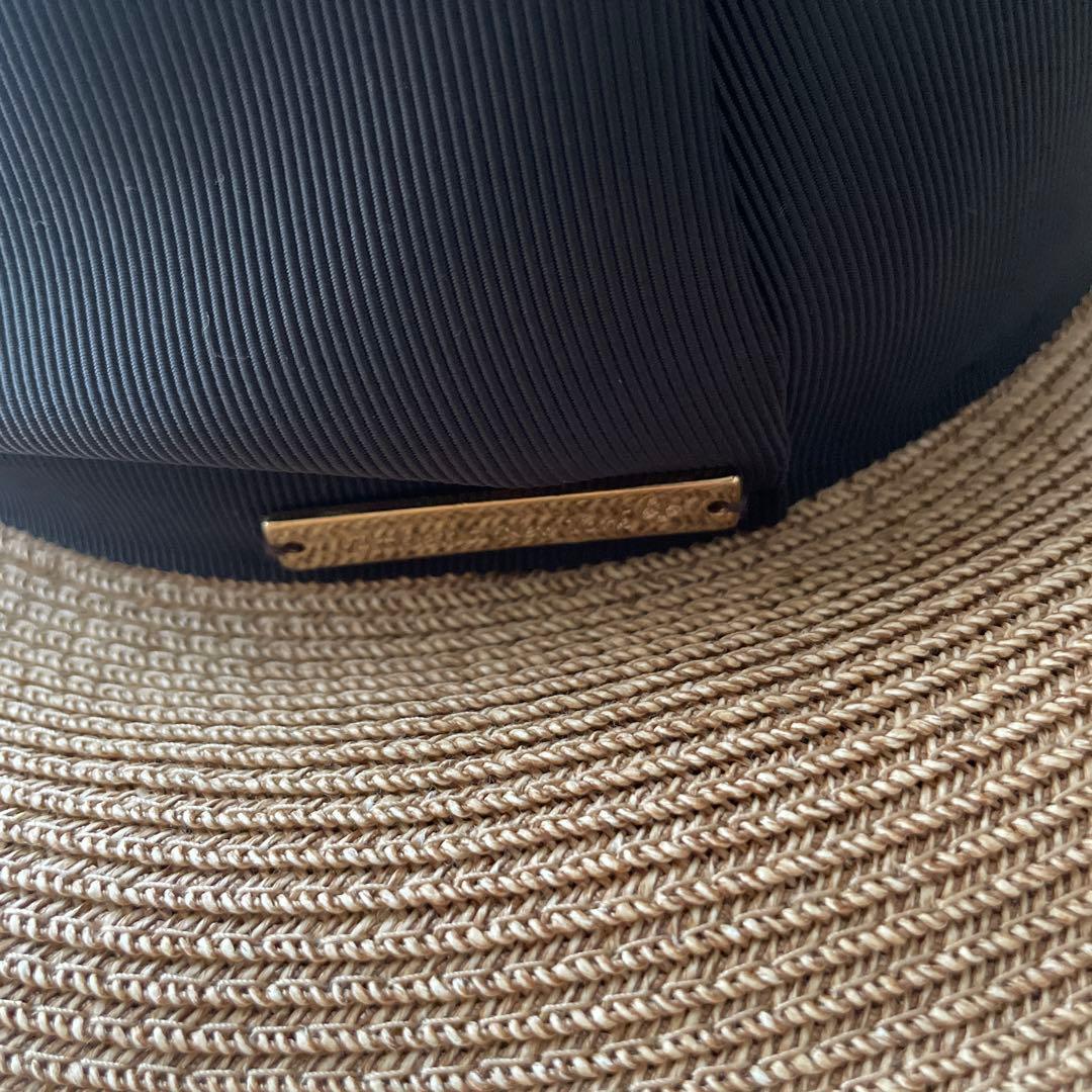 ブラウン ストローハット リボン付き