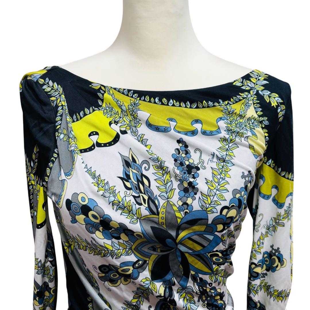 美品 EMILIO PUCCI 長袖ワンピース バックオープン 38 ストレッチ