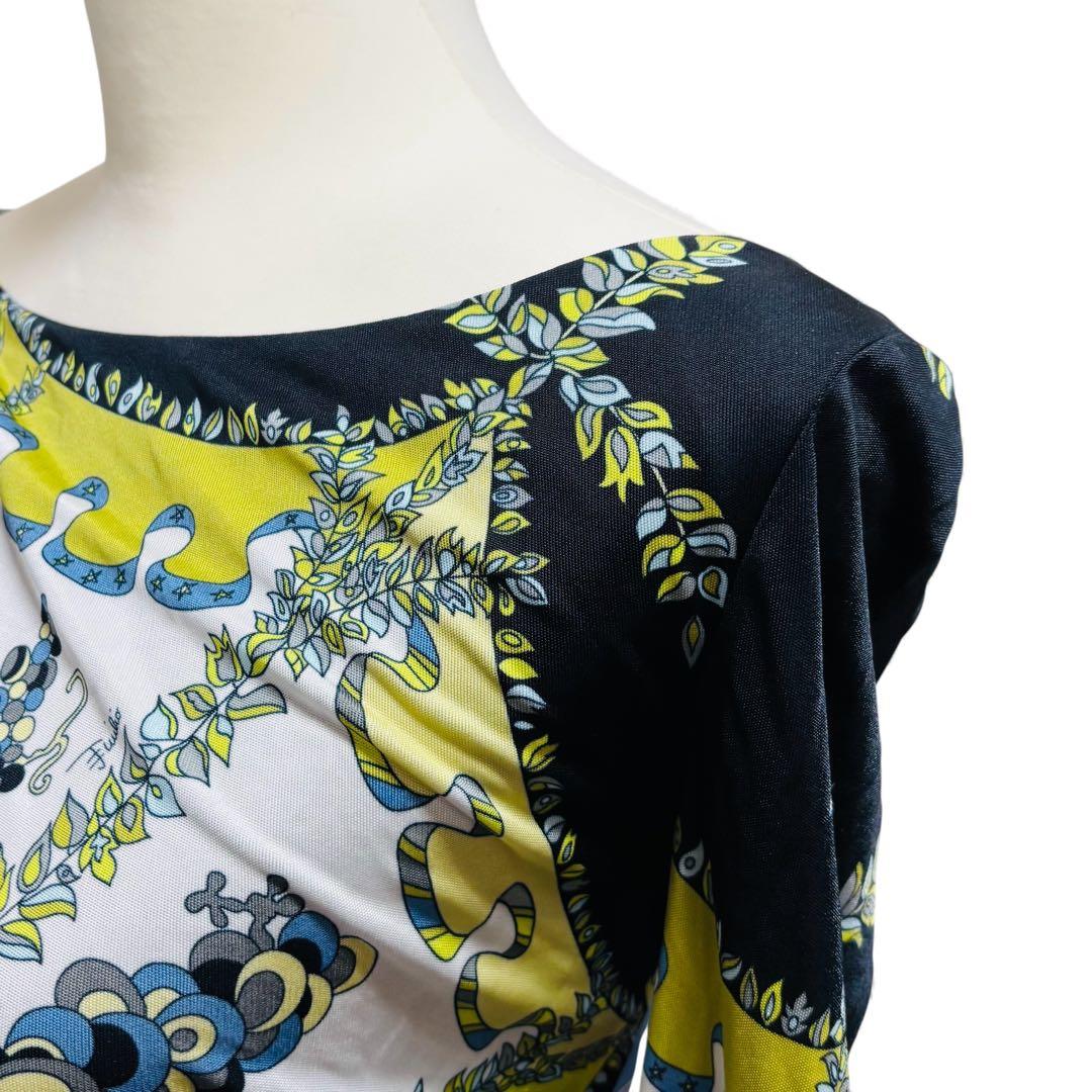 美品 EMILIO PUCCI 長袖ワンピース バックオープン 38 ストレッチ