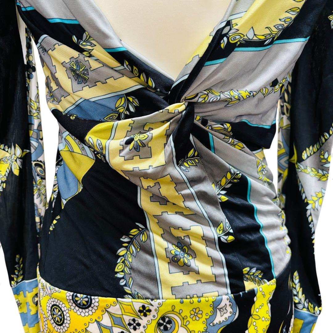 美品 EMILIO PUCCI 長袖ワンピース バックオープン 38 ストレッチ