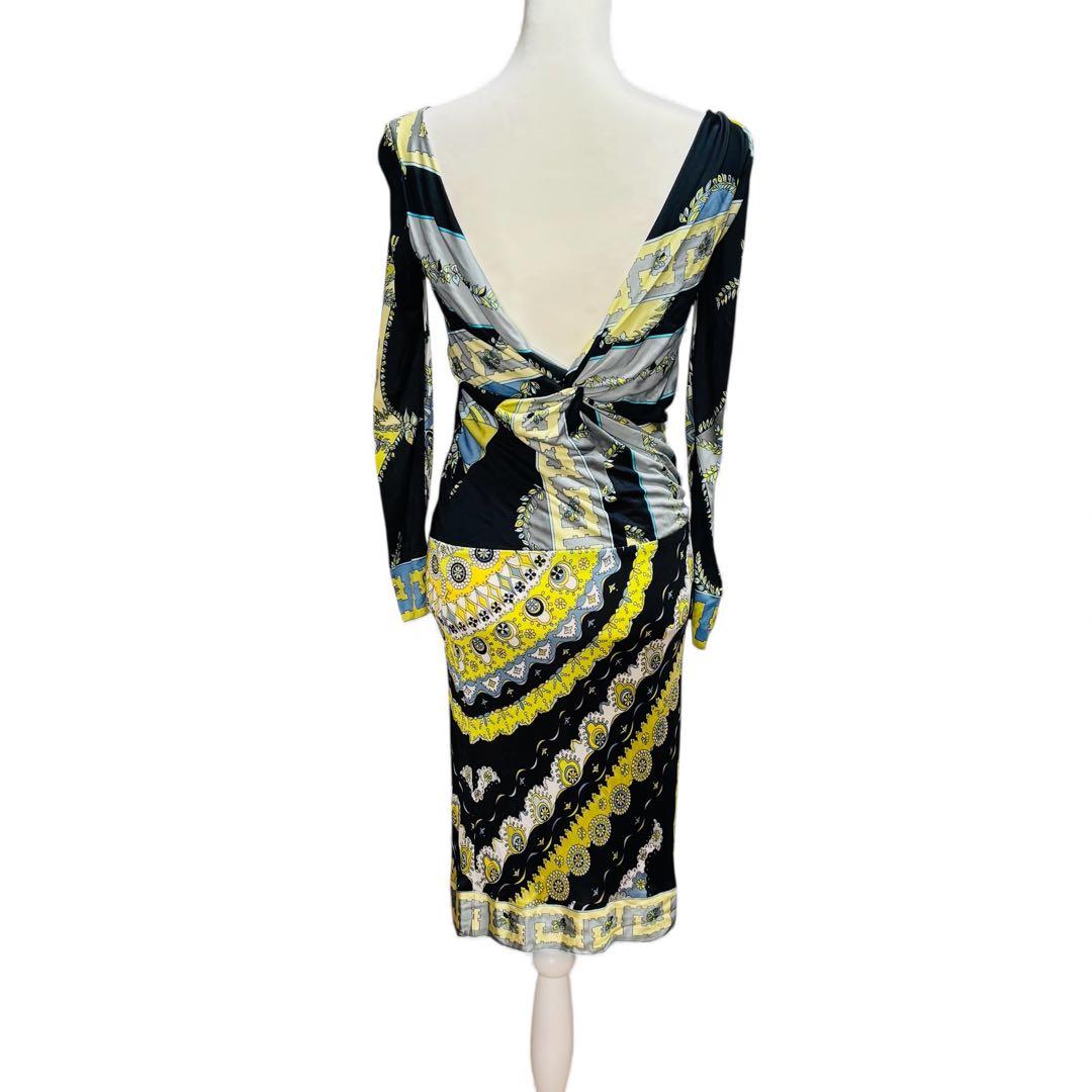 美品 EMILIO PUCCI 長袖ワンピース バックオープン 38 ストレッチ