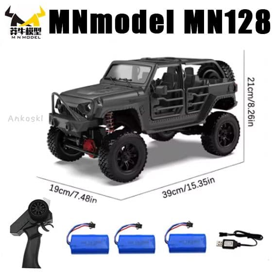 【バッテリー３個付】 MN128 1/12 RC ジープ ラングラー ブラック